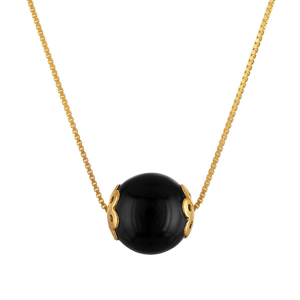 10MM Round Onyx 18-inch Necklace in Yellow Gold Plated Sterling Silver
