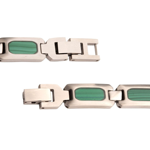 Inox Stainless Steel Malachite Stone Inlay 8.5-inch Bracelet