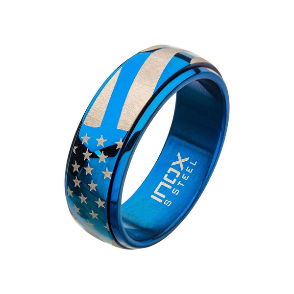 Inox Stainless Steel Spinner American Flag Pride Ring. Size 9