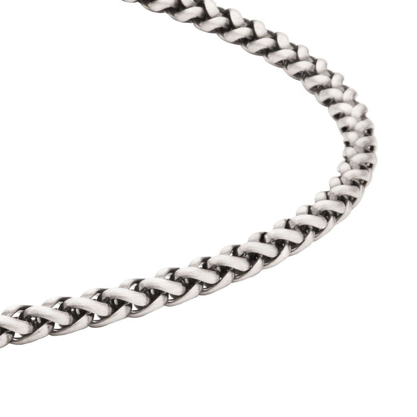 Inox 24-inch 4MM Sterling Silver Brushed Satin Finish Wheat Chain