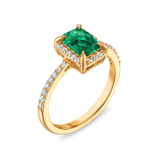 7X5MM Radiant Emerald and White Sapphire Birthstone Ring in 18KT Gold Vermeil