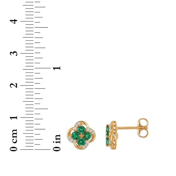 LoveSong EcoLove 2.5MM Emerald and Lab Grown Diamond Clover Earrings in 10KT Yellow Gold