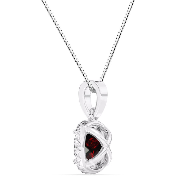 6MM Cushion Garnet and White Sapphire Birthstone Halo 18-inch Pendant in Sterling Silver