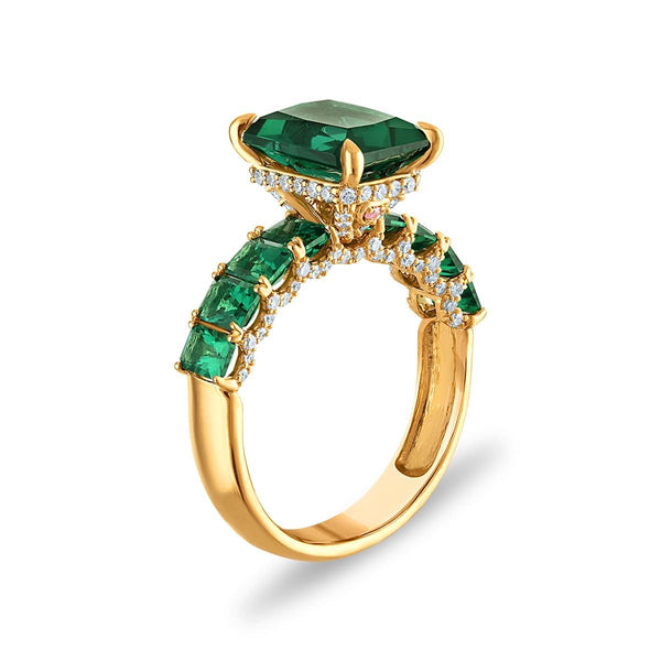 LoveSong EcoLove 10X8MM Emerald and Lab Grown Emerald Engagement Ring in 10KT Yellow Gold