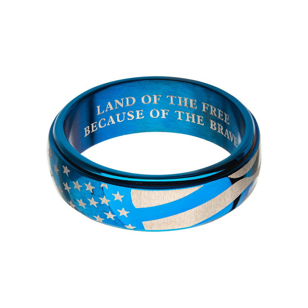 Inox Stainless Steel Spinner American Flag Pride Ring. Size 11