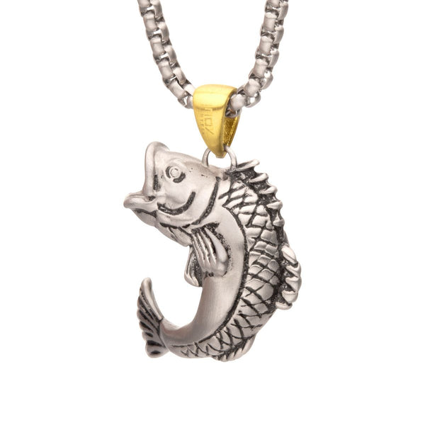 Inox Antiqued Matte Finish Stainless Steel  24-inch Largemouth Bass Pendant