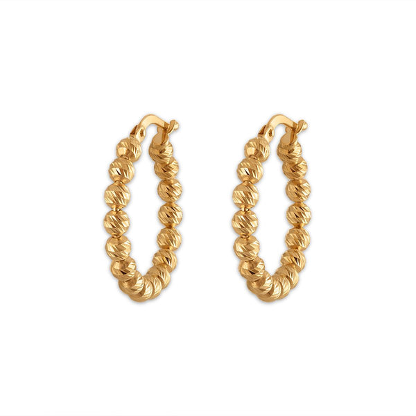 14KT Yellow Gold 15MM Beaded Hoops