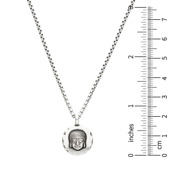 Inox Sterling Silver Oxidized 22-inch Buddha Head Pendant