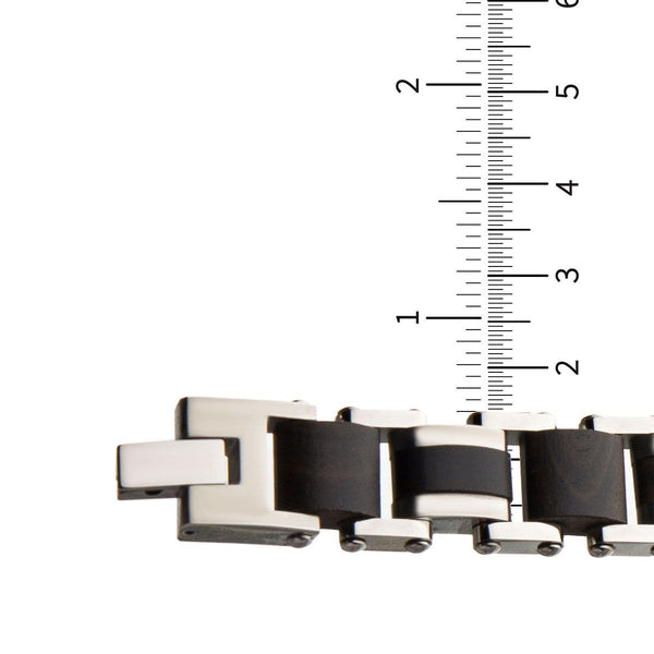 Inox Stainless Steel and Ebony Wood Link 8.25-inch Bracelet
