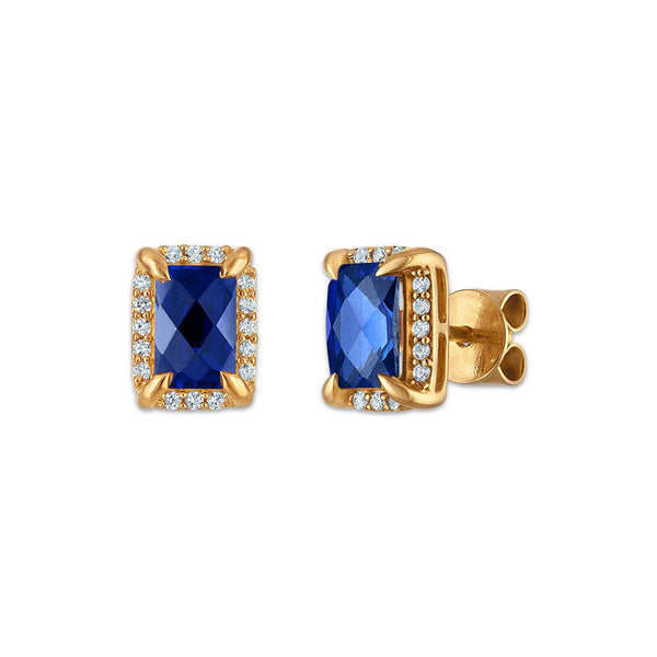 6X4MM Radiant Blue Sapphire and White Sapphire Birthstone Stud Earrings in 18KT Gold Vermeil