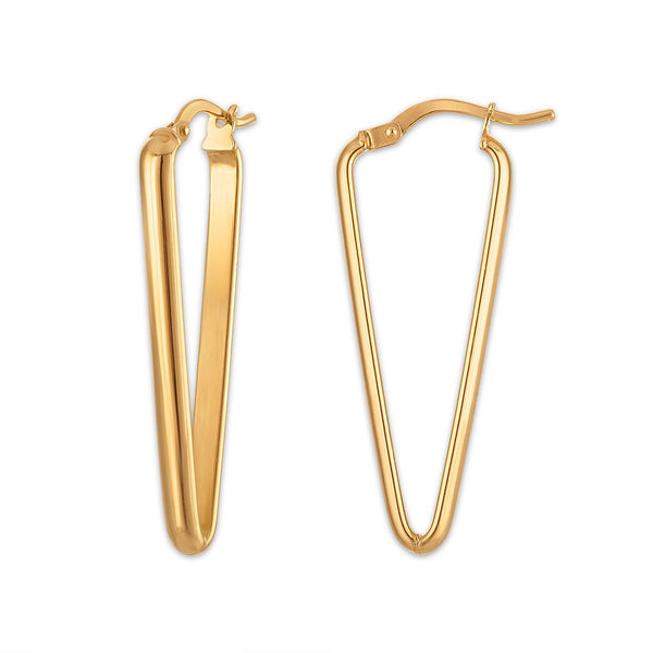 10KT Yellow Gold Elongated Triangle Hoop Earrings