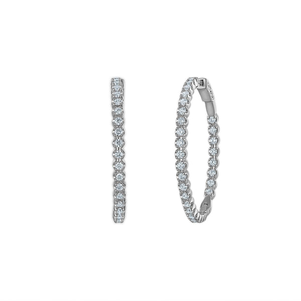 Red Hot Deal 3 CTW Round Lab Grown Diamond Hoop In&Out Earrings in Sterling Silver