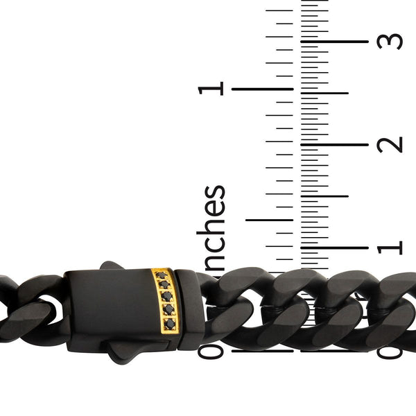 Inox 24-inch 8MM Black IP Stainless Steel Miami Cuban Chain with Black Sapphire