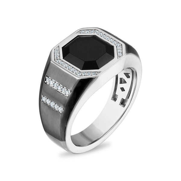 Serpents and Saints Onyx and Diamond Fashion Ring in Sterling Silver