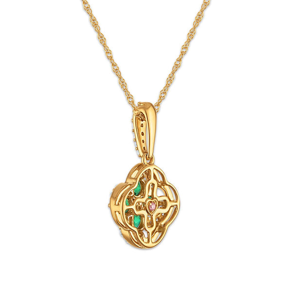 LoveSong EcoLove 3MM Emerald and Lab Grown Diamond Clover 18-inch Pendant in 10KT Yellow Gold