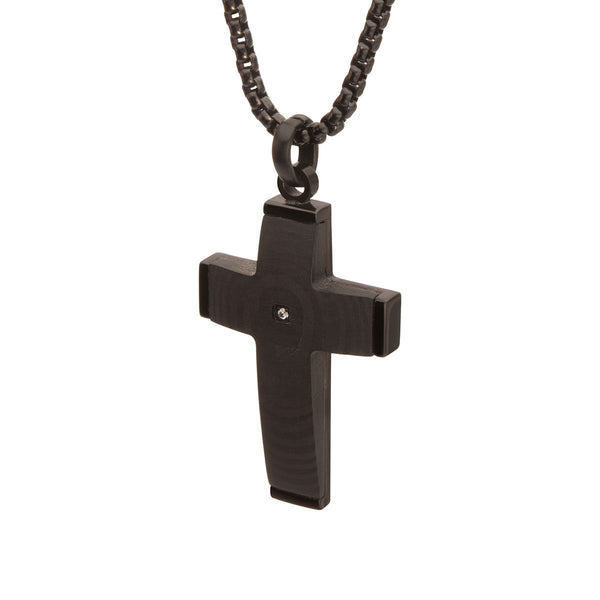 Inox Solid Carbon Fiber Natural Diamond Accent 24-inch Cross Pendant