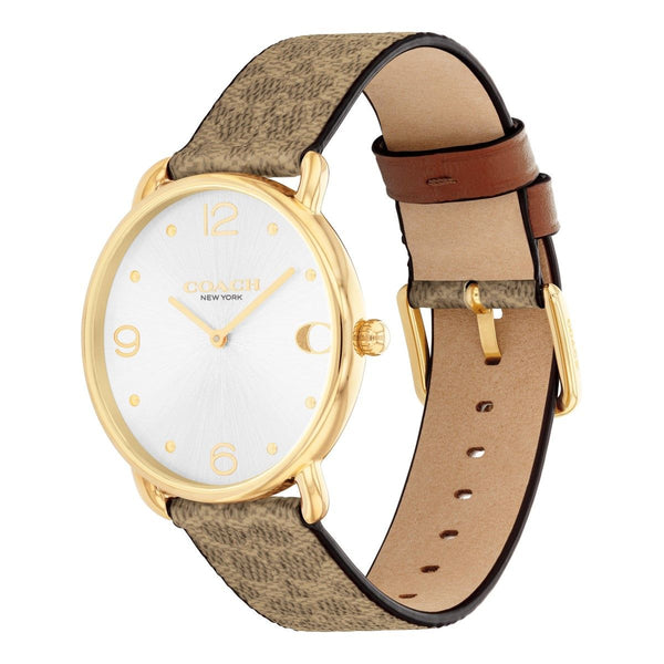 Coach Elliot 36X36 MM Silvertone Round Dial Canvas Strap. 14504205