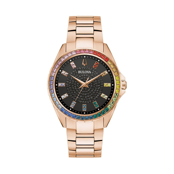 Bulova Phantom Crystal Accent Rosetone Stainless Steel Watch. 97A180