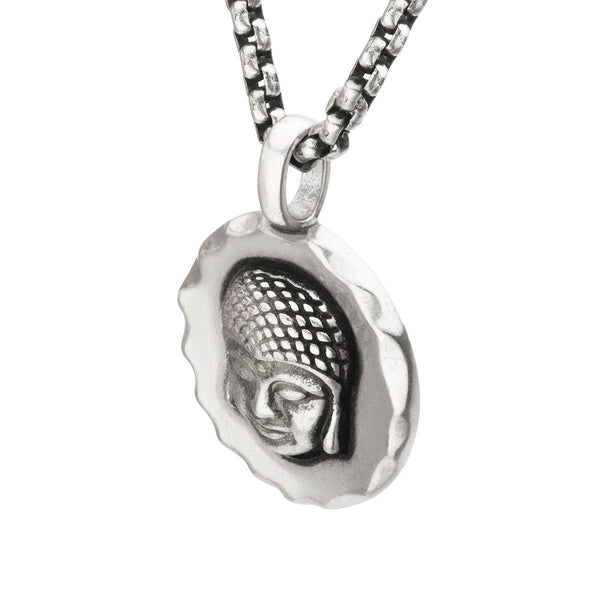 Inox Sterling Silver Oxidized 22-inch Buddha Head Pendant