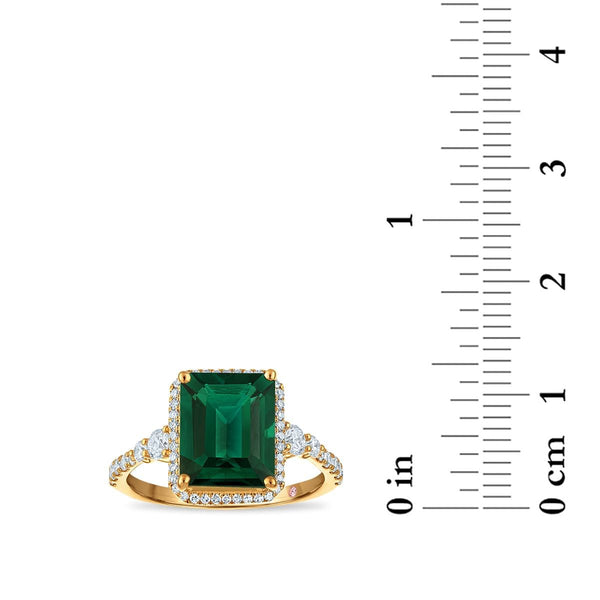 LoveSong EcoLove 10X8MM Emerald and Lab Grown Diamond Halo Ring in 10KT Yellow Gold