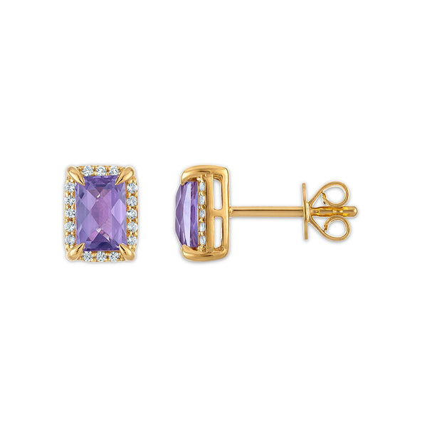 6X4MM Radiant Alexandrite and White Sapphire Birthstone Stud Earrings in 18KT Gold Vermeil