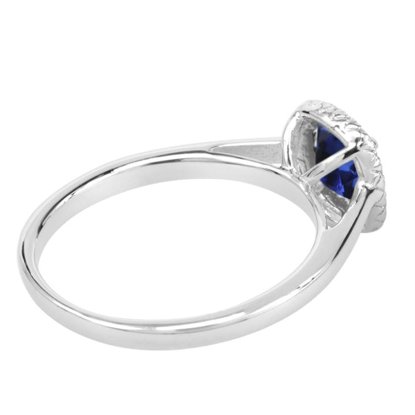 6MM Cushion Blue Sapphire and White Sapphire Birthstone Halo Ring in Sterling Silver