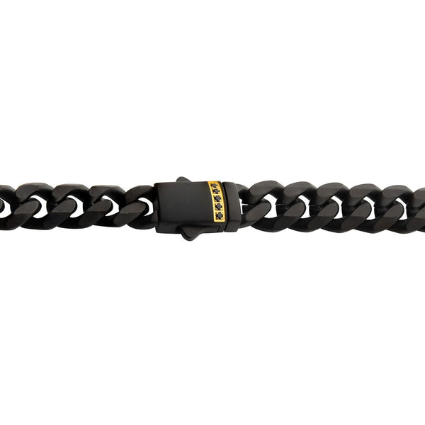 Inox 24-inch 8MM Black IP Stainless Steel Miami Cuban Chain with Black Sapphire