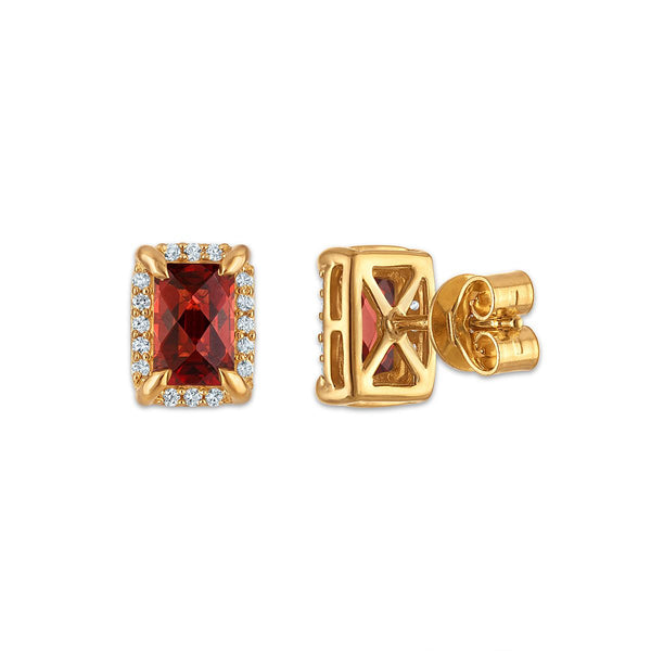 6X4MM Radiant Garnet and White Sapphire Birthstone Stud Earrings in 18KT Gold Vermeil