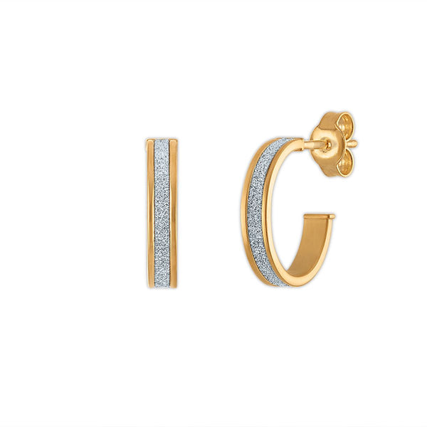 10KT Yellow Gold Glitter Hoop Earrings