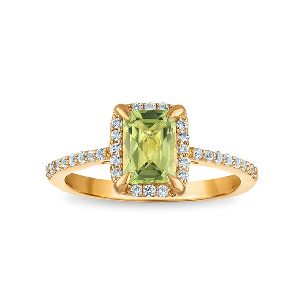 7X5MM Radiant Peridot and White Sapphire Birthstone Ring in 18KT Gold Vermeil