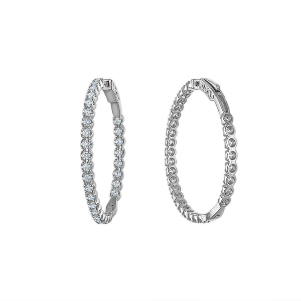 Red Hot Deal 3 CTW Round Lab Grown Diamond Hoop In&Out Earrings in Sterling Silver