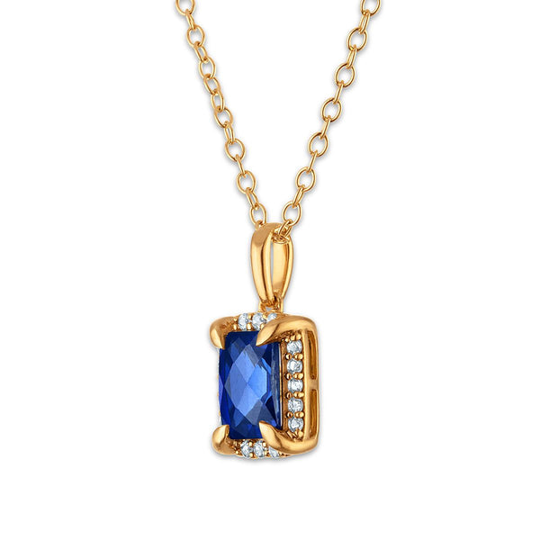 7X5MM Radiant Blue Sapphire and White Sapphire Birthstone 18-inch Pendant in 18KT Gold Vermeil