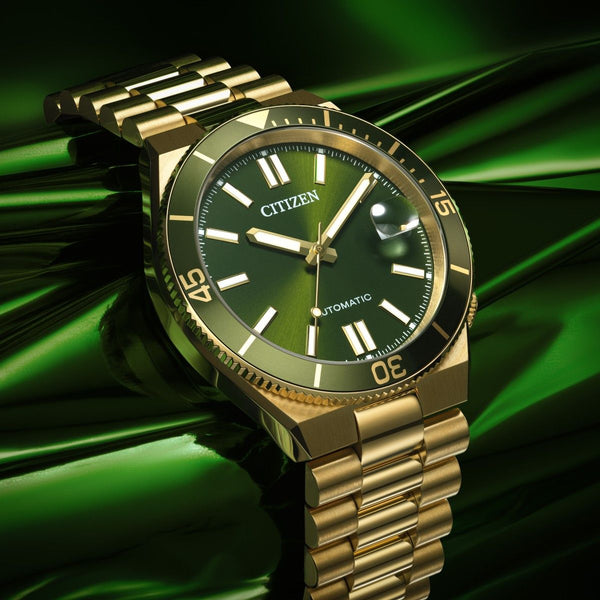 Citizen with 40X40 MM Green Round Dial Stainless Steel Watch Band; NJ0232-53X Tsuyosa