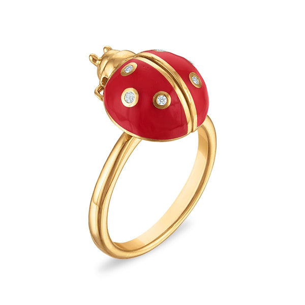 LoveSong Morganite and Lab Grown Diamond Lady Bug Ring in 18KT Gold Vermeil