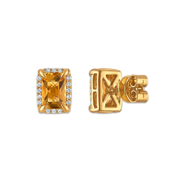 6X4MM Radiant Citrine and White Sapphire Birthstone Stud Earrings in 18KT Gold Vermeil