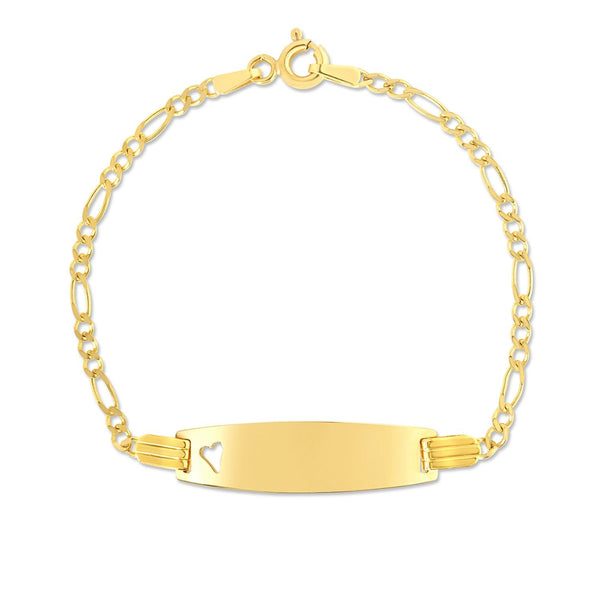 10KT Yellow Gold 5.5-inch Figaro ID Bracelet with Heart Detail