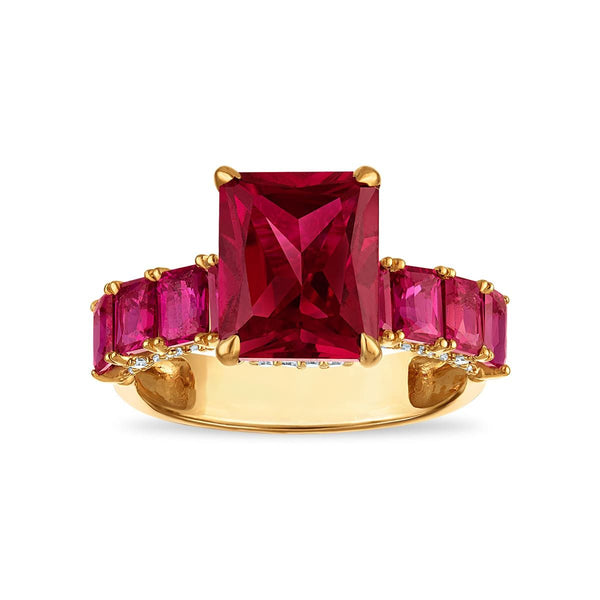 LoveSong EcoLove 10X8MM Ruby and Lab Grown Ruby Engagement Ring in 10KT Yellow Gold