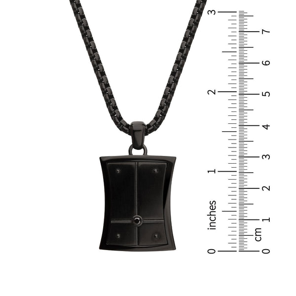 Inox Natural Black Diamond Accent Black IP Stainless Steel 22-inch Dog Tag Pendant