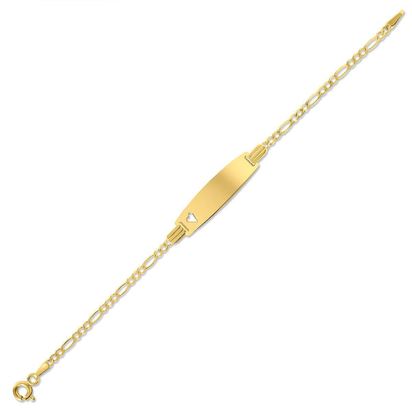 10KT Yellow Gold 5.5-inch Figaro ID Bracelet with Heart Detail