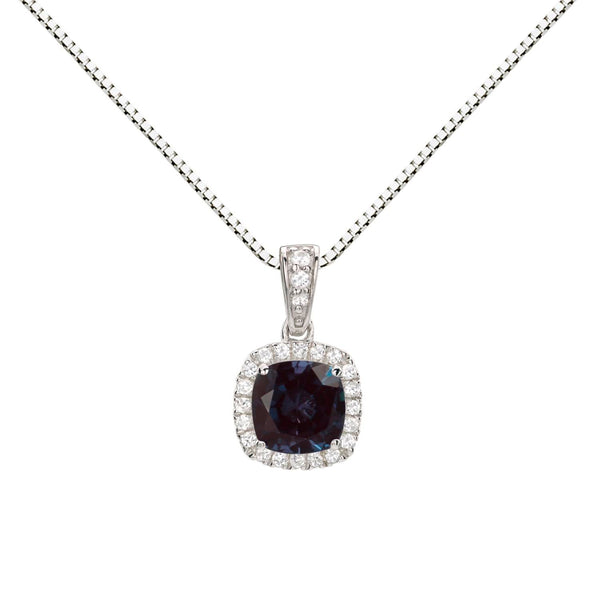 6MM Cushion Pearl and White Sapphire Birthstone Halo 18-inch Pendant in Sterling Silver