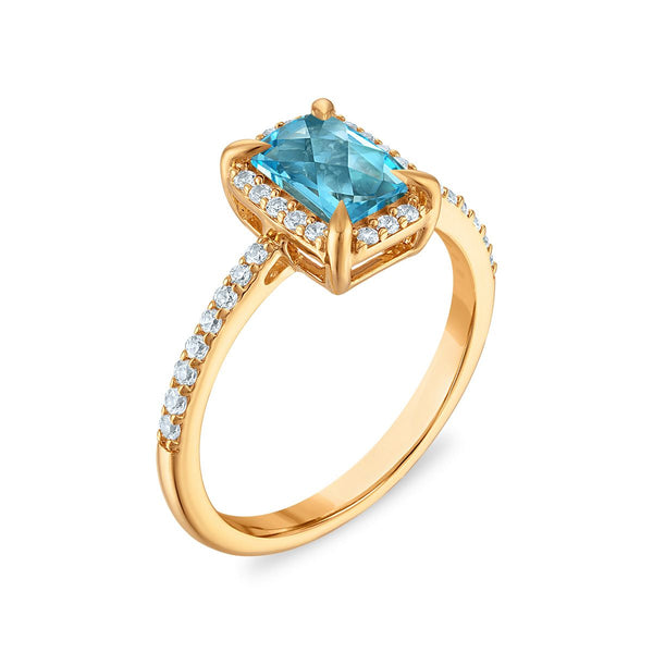 7X5MM Radiant Swiss Blue Topaz and White Sapphire Birthstone Ring in 18KT Gold Vermeil