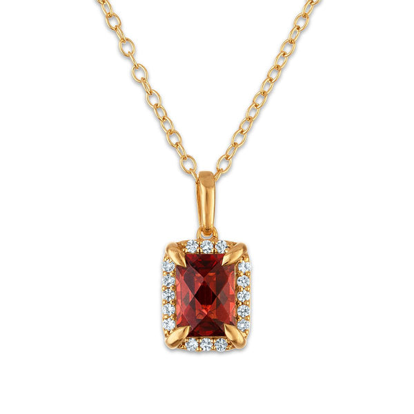 7X5MM Radiant Garnet and White Sapphire Birthstone 18-inch Pendant in 18KT Gold Vermeil