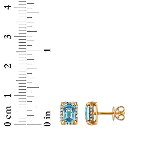 6X4MM Radiant Swiss Blue Topaz and White Sapphire Birthstone Stud Earrings in 18KT Gold Vermeil