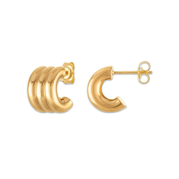 14KT Yellow Gold Triple-Row Huggie Hoops