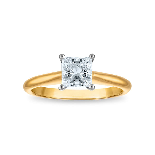 Signature Certificate 8X EcoLove 1 CTW Princess Cut Lab Grown Diamond Solitaire Engagement Ring in 14KT Yellow Gold