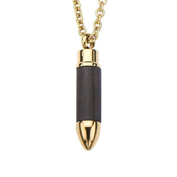 Inox Gold IP Stainless Steel  and Carbon Graphite 22-inch Bullet Pendant