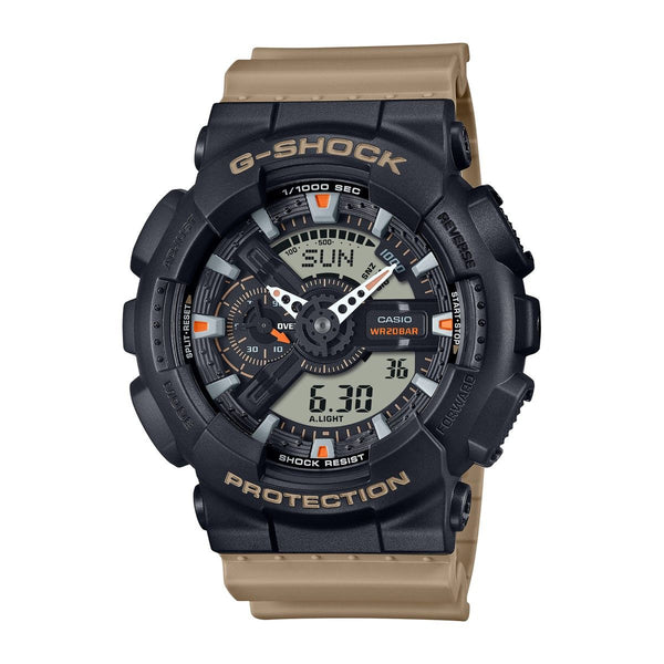 G-Shock with 55X51 MM Black Round Dial Resin Band Strap; GA110TU-1A5