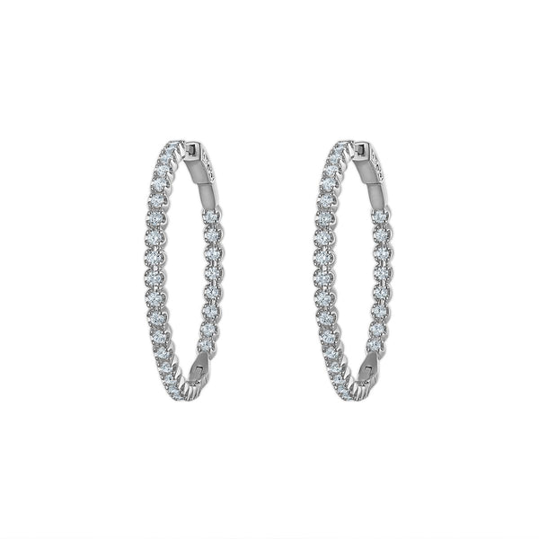 Red Hot Deal 3 CTW Round Lab Grown Diamond Hoop In&Out Earrings in Sterling Silver