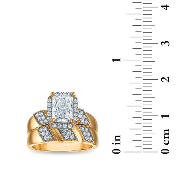 EcoLove 2-1/4 CTW Lab Grown Diamond Halo Wedding Trio Set in 10KT Yellow Gold