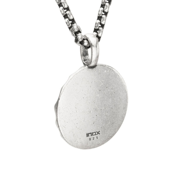 Inox Sterling Silver Oxidized 22-inch Buddha Head Pendant